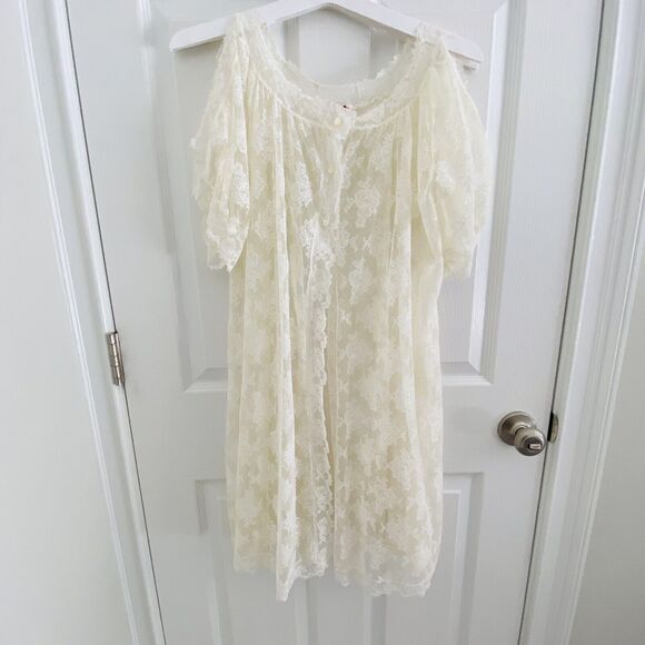 Vintage Mid Century Mod Bridal ivory Peignoir Lace Set Robe Gown Nylon Babydoll - Picture 5 of 12